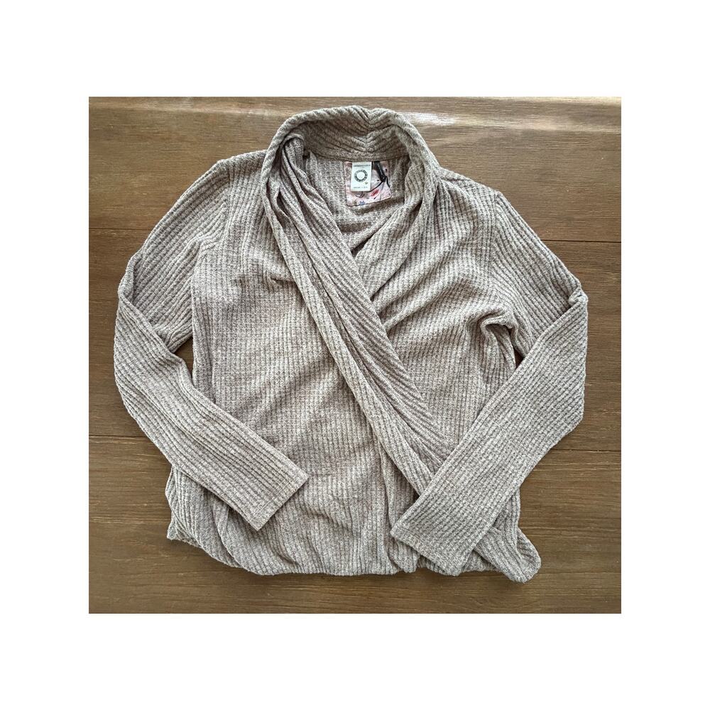 Anthropologie Akemi + Kin Waffle Knit Cowl Neck Top Taupe Long Sleeve Women’s M